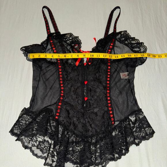 Vintage 1980s Duet Black Lace Red Heart Lingerie Cami Women's Plus 1x Victorian - Picture 4 of 6
